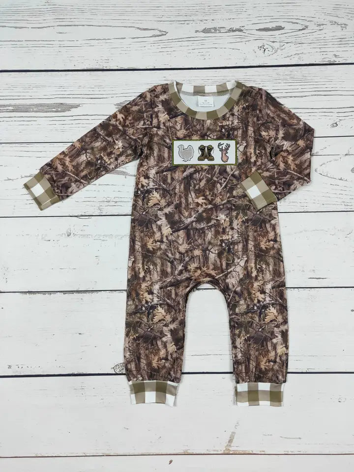 Infant Boy Camouflage Appliqué Romper