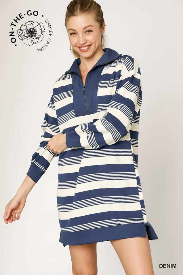Stripe Half Zip Up Dress