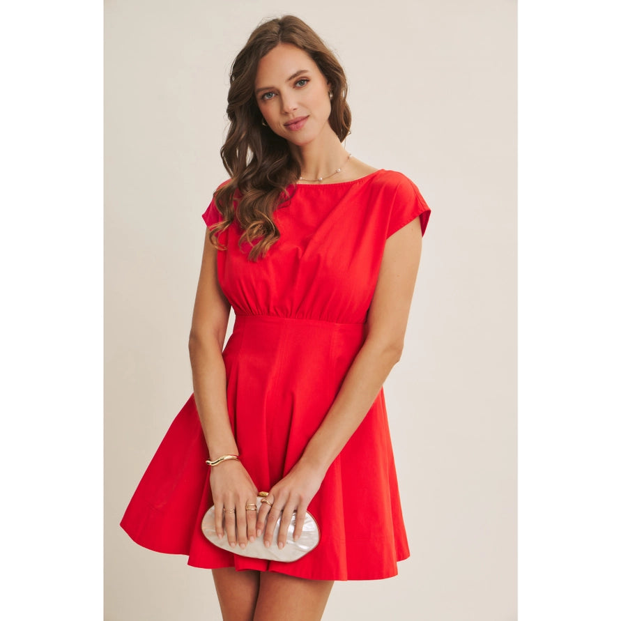 Chic Summer Soiree Flared Hem Boatneck Mini Dress