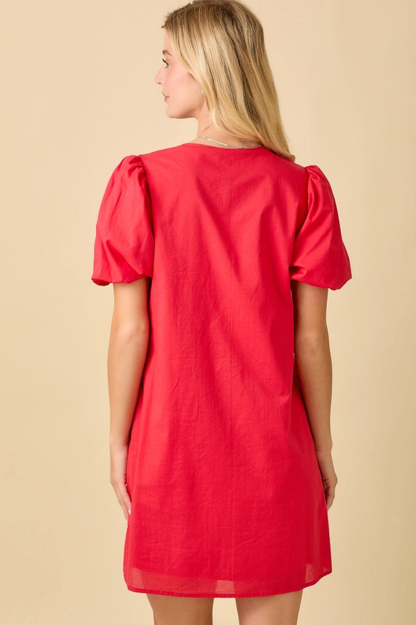 Pin Tuck Detail Bubble Sleeve Mini Dress