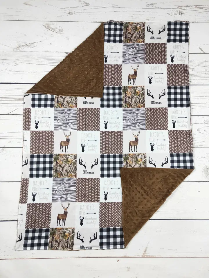 Little Man Deer Print Patchwork Blanket