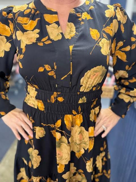 Floral Black Fall Maxi Dress