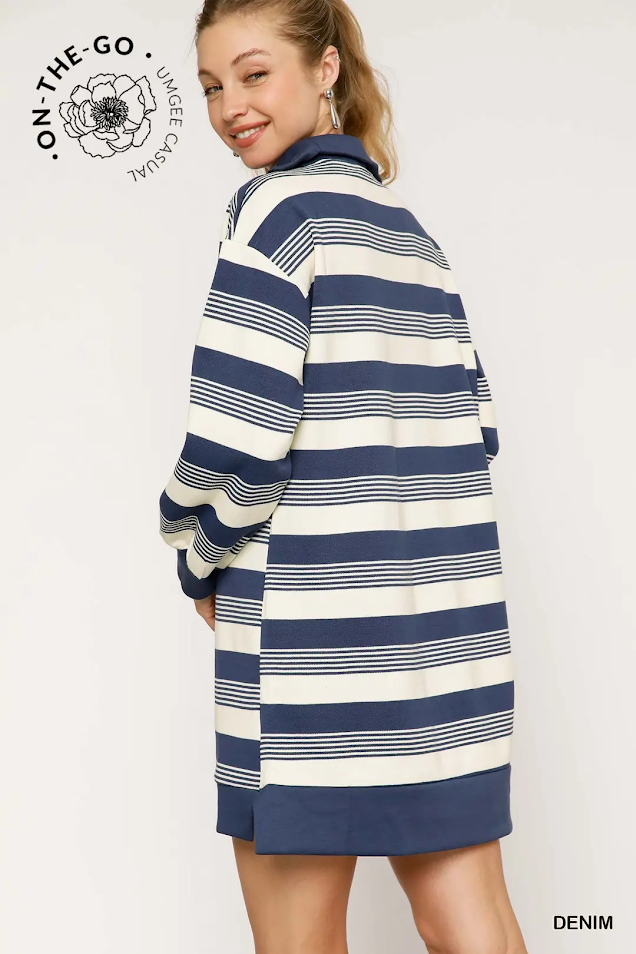 Stripe Half Zip Up Dress