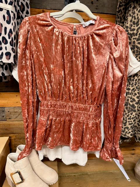 Long Sleeve Velvet Peplum Blouse