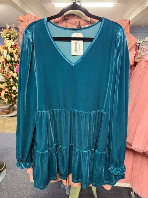 Teal Velvet Tunic Top