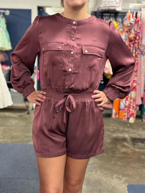 &Merci Long Sleeve Satin Romper