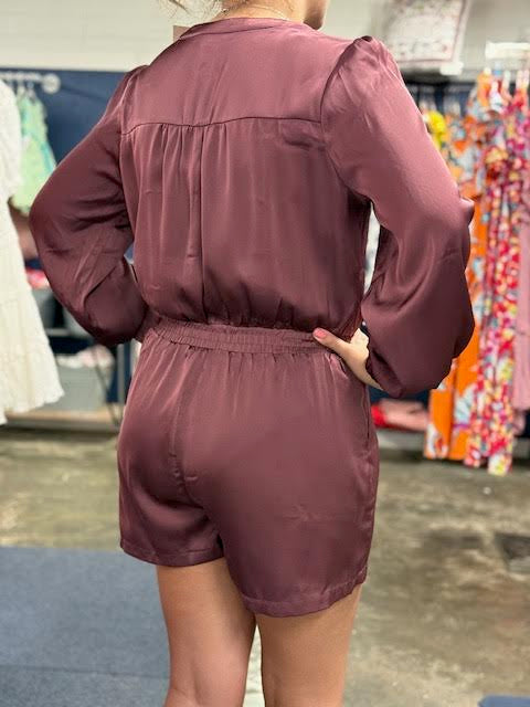 &Merci Long Sleeve Satin Romper