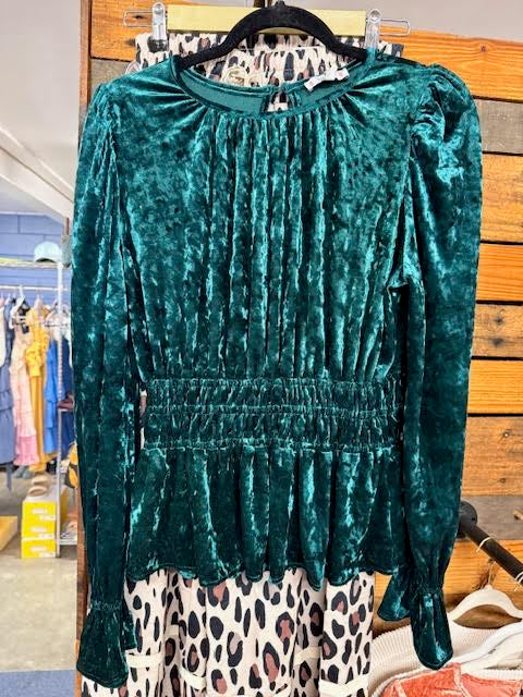 Long Sleeve Velvet Peplum Blouse