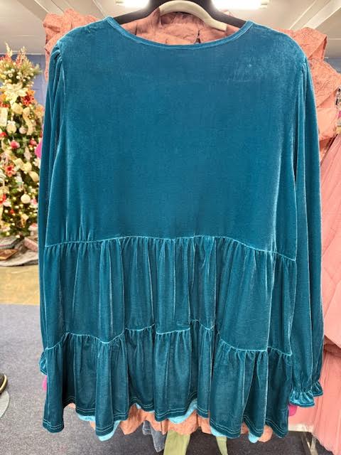 Teal Velvet Tunic Top