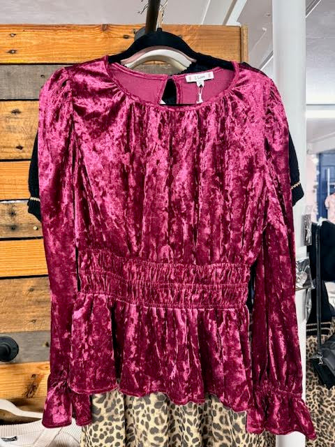 Long Sleeve Velvet Peplum Blouse