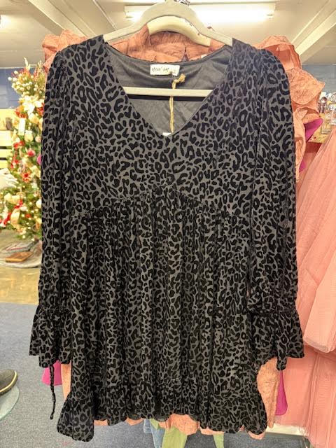 Black Velvet Leopard Mini Dress