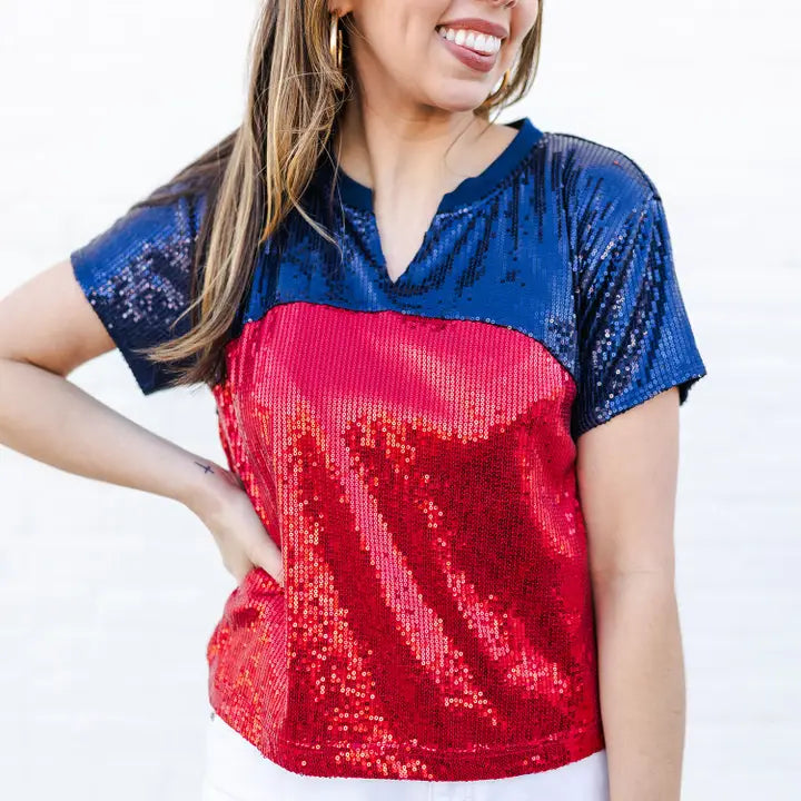 Diane Red and Blue Sequin Top