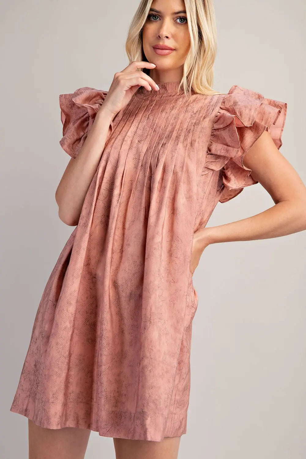 Pintuck With Ruffled Collar Dress