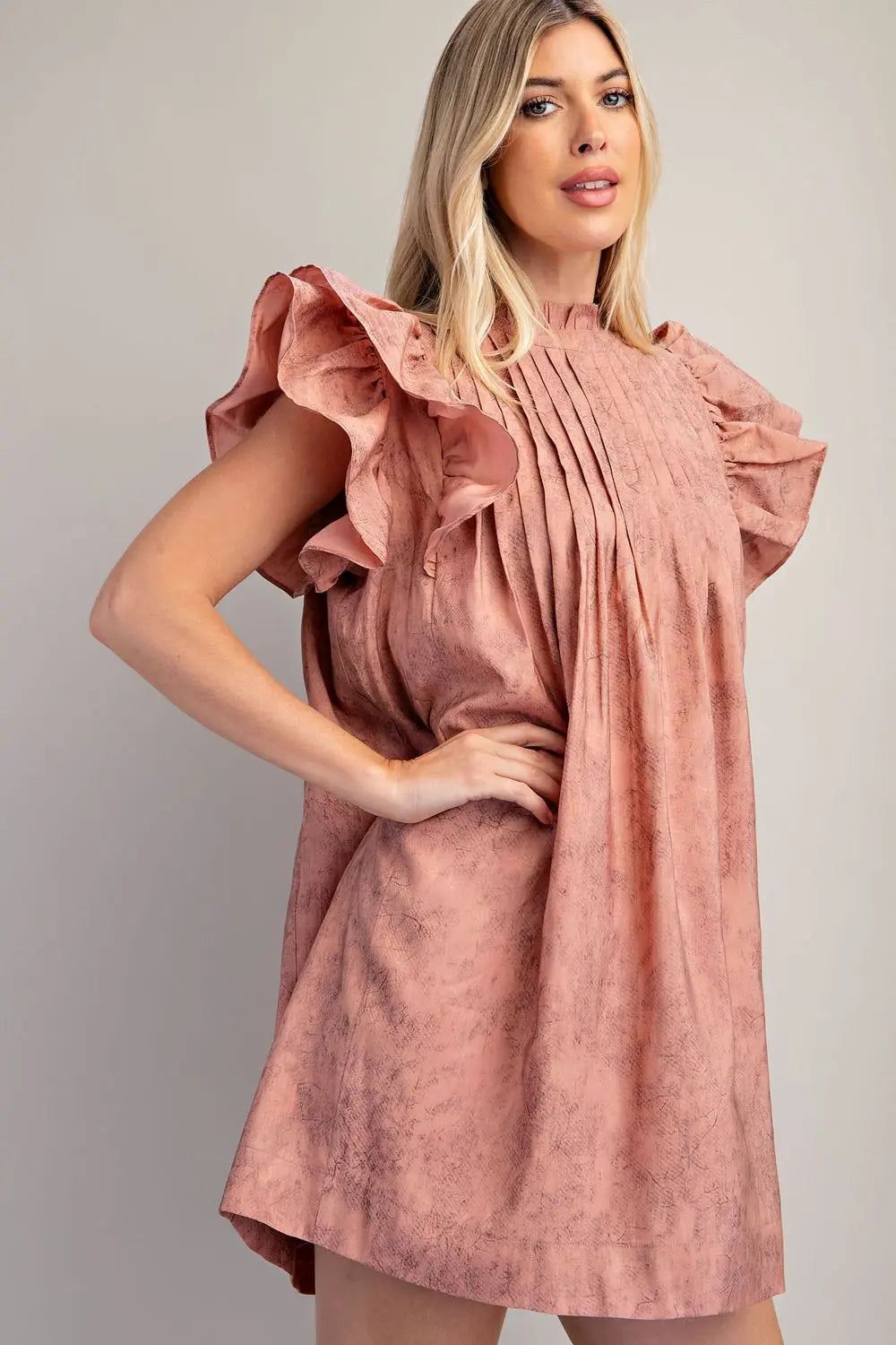 Pintuck With Ruffled Collar Dress