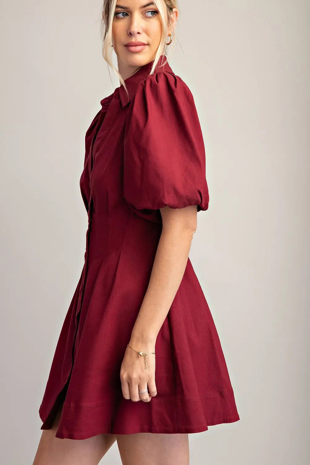 Glam Cinched Waist Bubble Sleeve Mini Dress