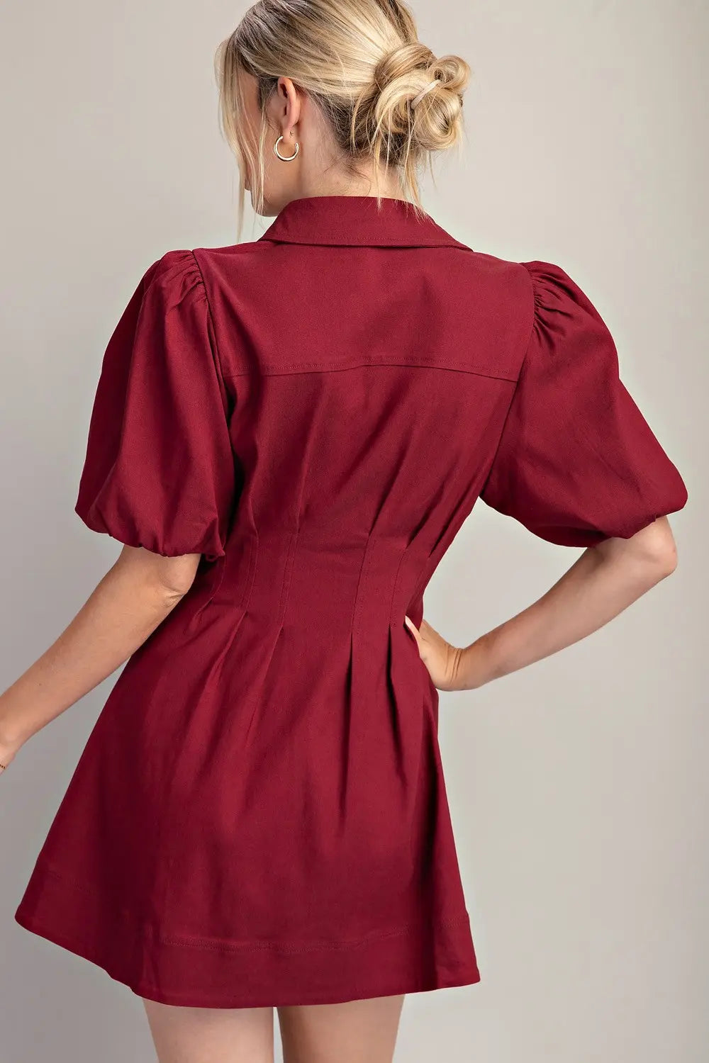 Glam Cinched Waist Bubble Sleeve Mini Dress