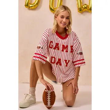 Game Day theme stripe knit top