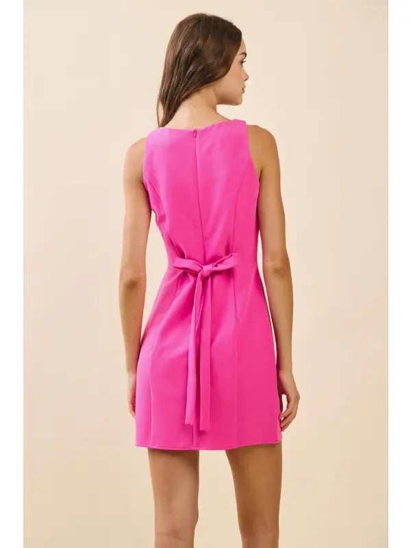High Neckline Flattering Fit Back Self Tie Dress