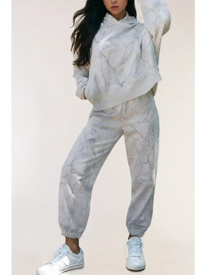 Abstract Print Loose Drop Sleeve Hoodie and Pants Set