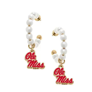 Ole Miss Rebels Pearl Cluster Enamel Hoop Earrings