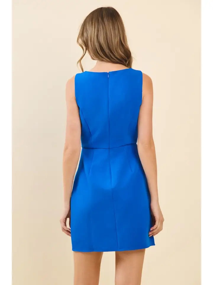 Boat Neckline Side Bows Detail Mini Dress