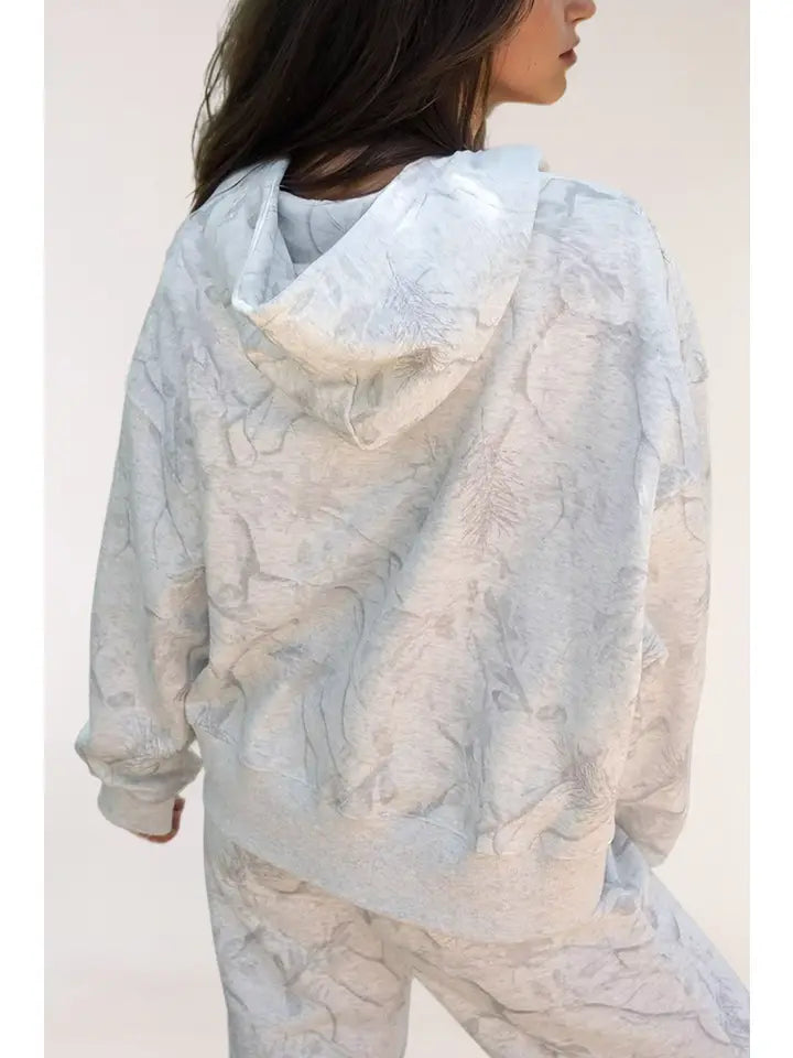 Abstract Print Loose Drop Sleeve Hoodie and Pants Set