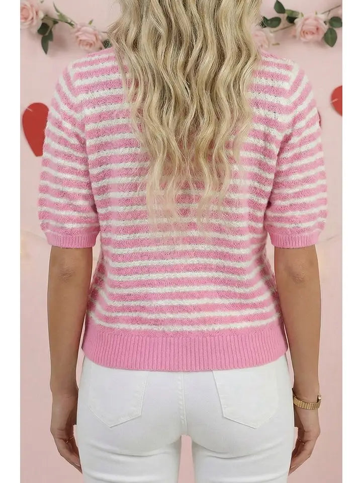 Stripe Knit Contrast Trim Bow Knot Sweater