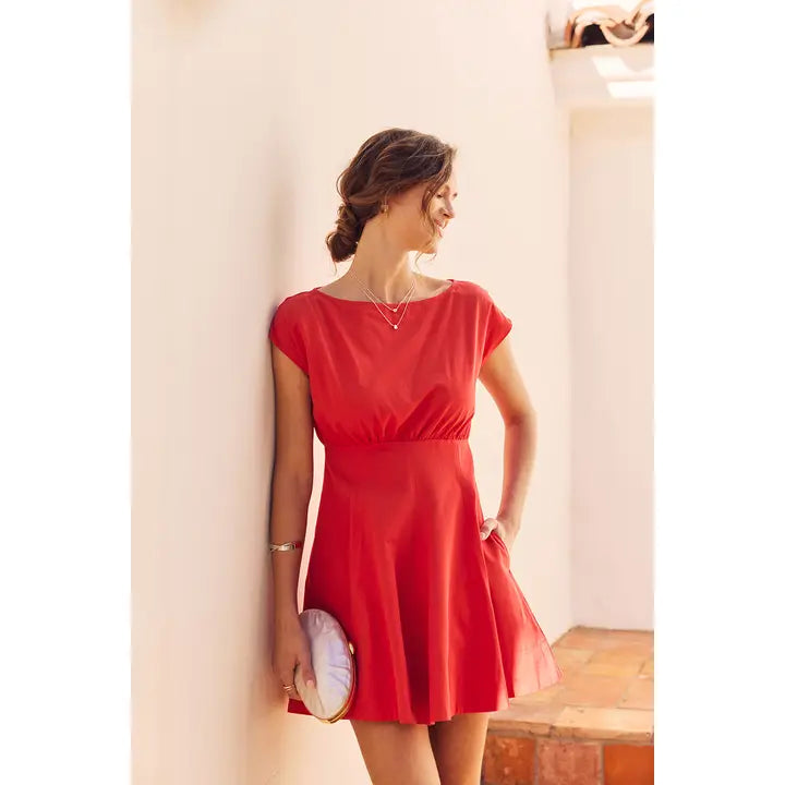 Chic Summer Soiree Flared Hem Boatneck Mini Dress