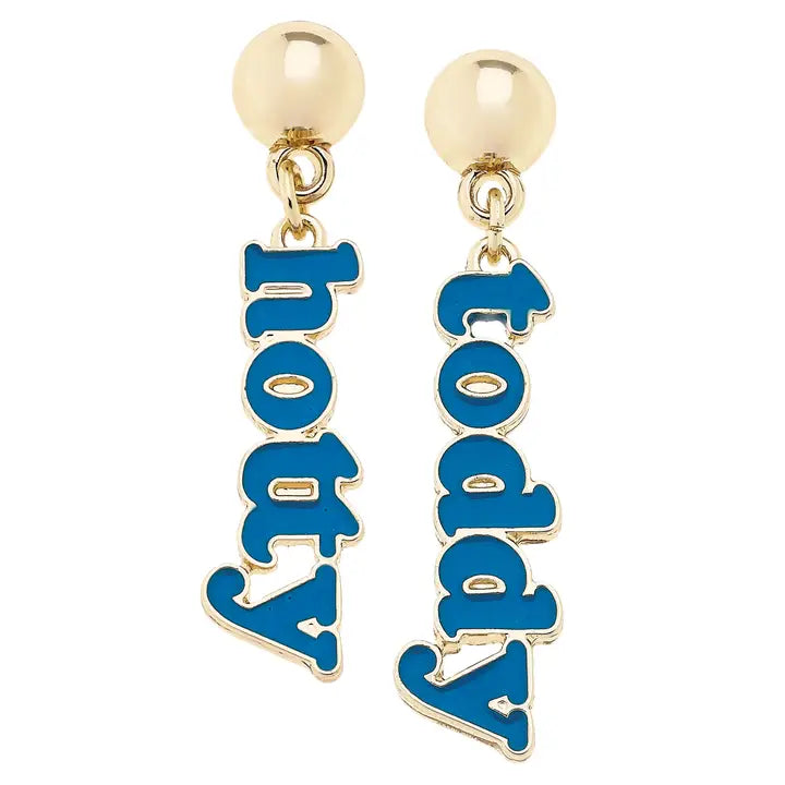 Ole Miss Rebels Slogan Earrings in Blue/Shiny Gold