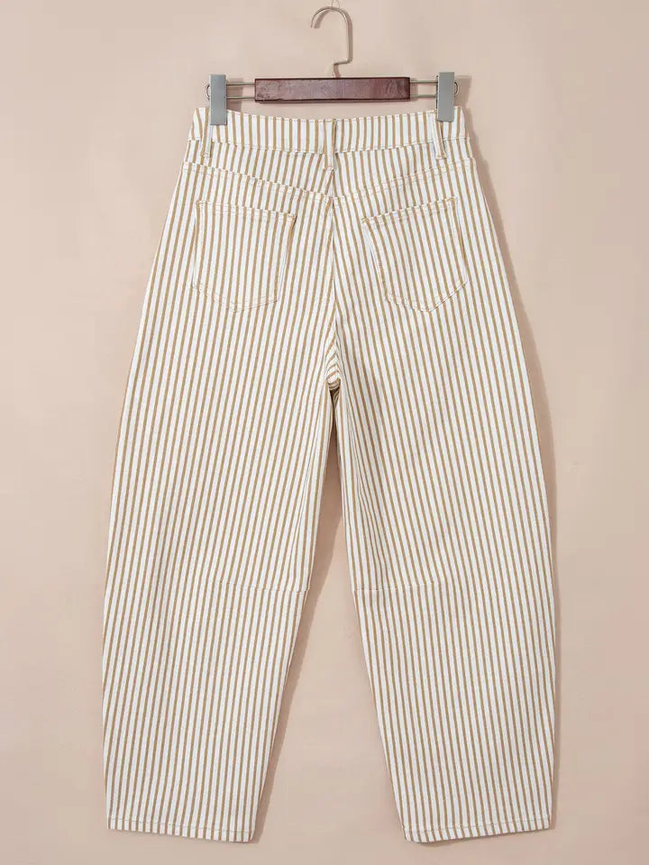 Stripe Denim Barrel Leg Jeans