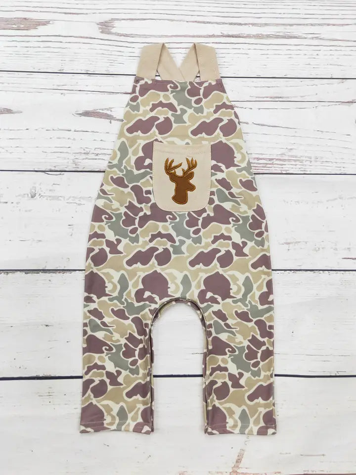 Infant Boy Camouflage Deer Appliqué Jumpsuit