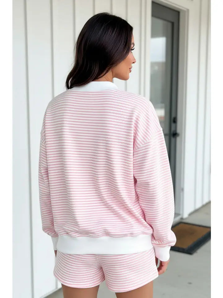 Stripe Oversize Sweatshirt and Shorts Set