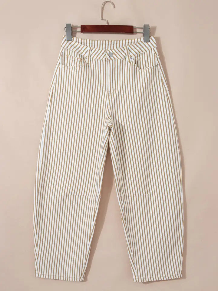 Stripe Denim Barrel Leg Jeans