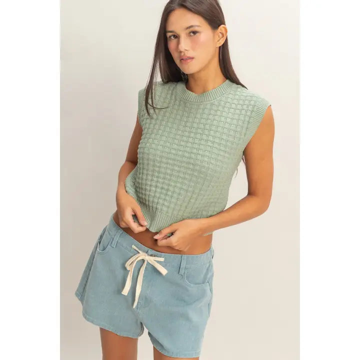 Sage Textured Sleeveless Knit Top