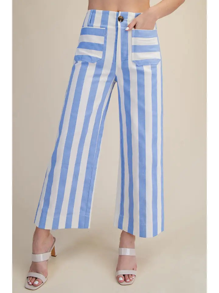 Colette Cropped Wide-Leg Stripe Pants