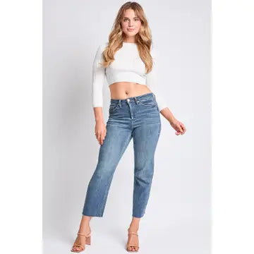 YMI Maddy Junior High Rise Cropped Straight Leg Jeans