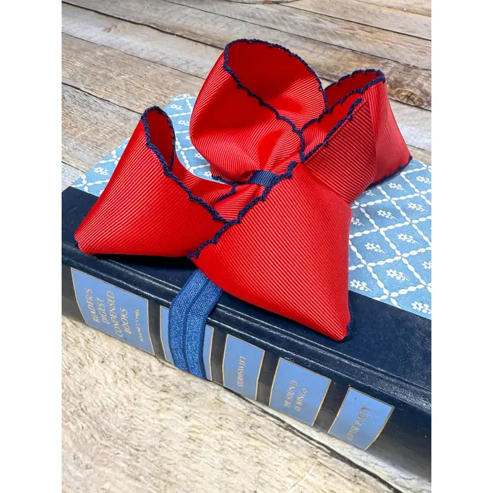 Red with Navy Moonstitch Bow Headband