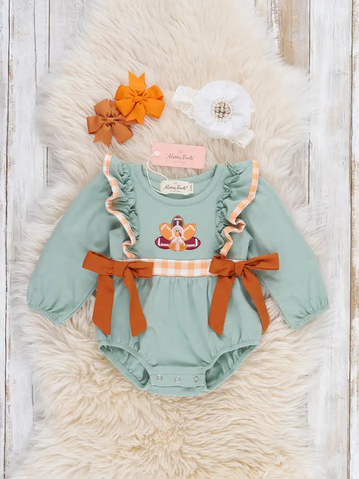 Football Feathers Embroidered Ruffle Bow Bubble