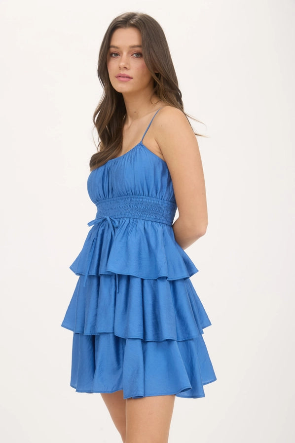 Scoop Neck Ruffle Tiered Spaghetti Strap Mini Dress