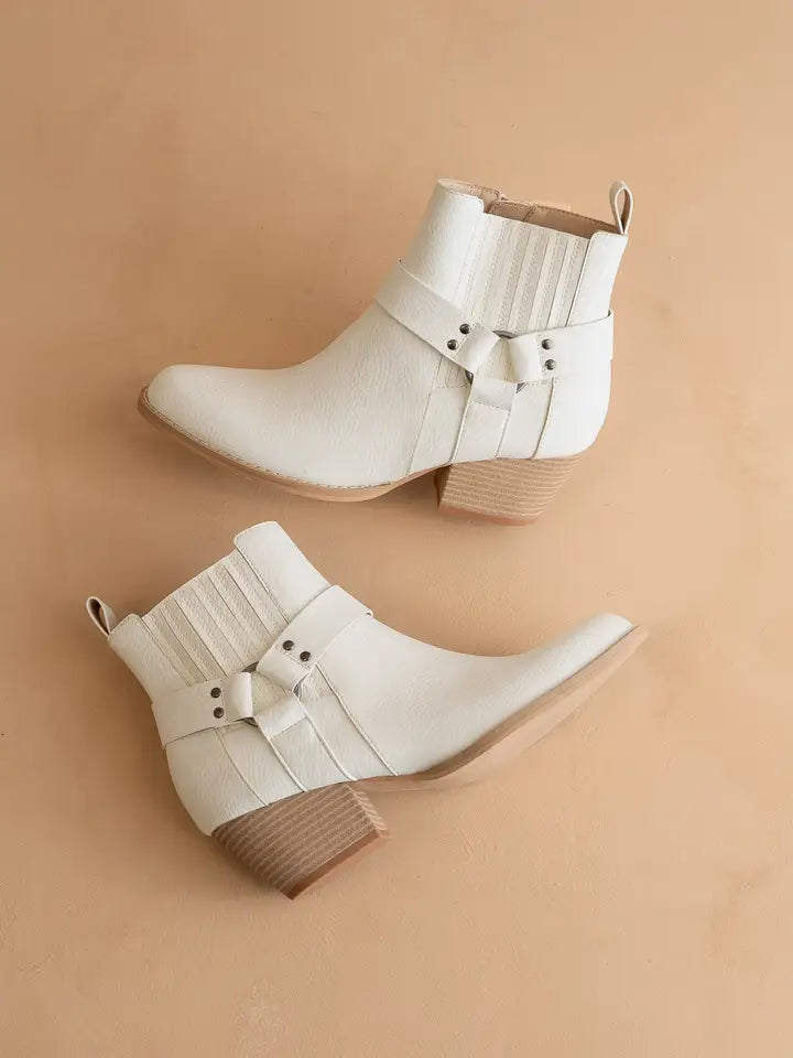 The Caleb | White Paneled Moto Fall Bootie