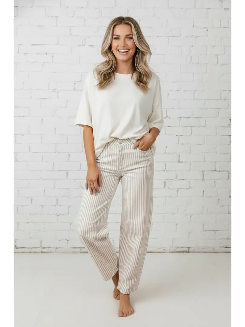 Stripe Denim Barrel Leg Jeans