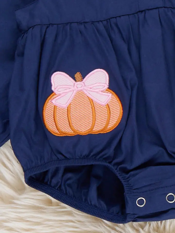 Pretty As A Pumpkin Embroidered 100% Cotton Bubble Romper
