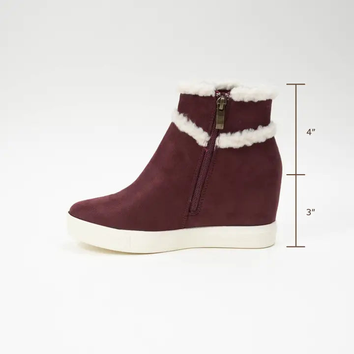 Maroon Fur-Lined Hidden Wedge-Heel Sneakers
