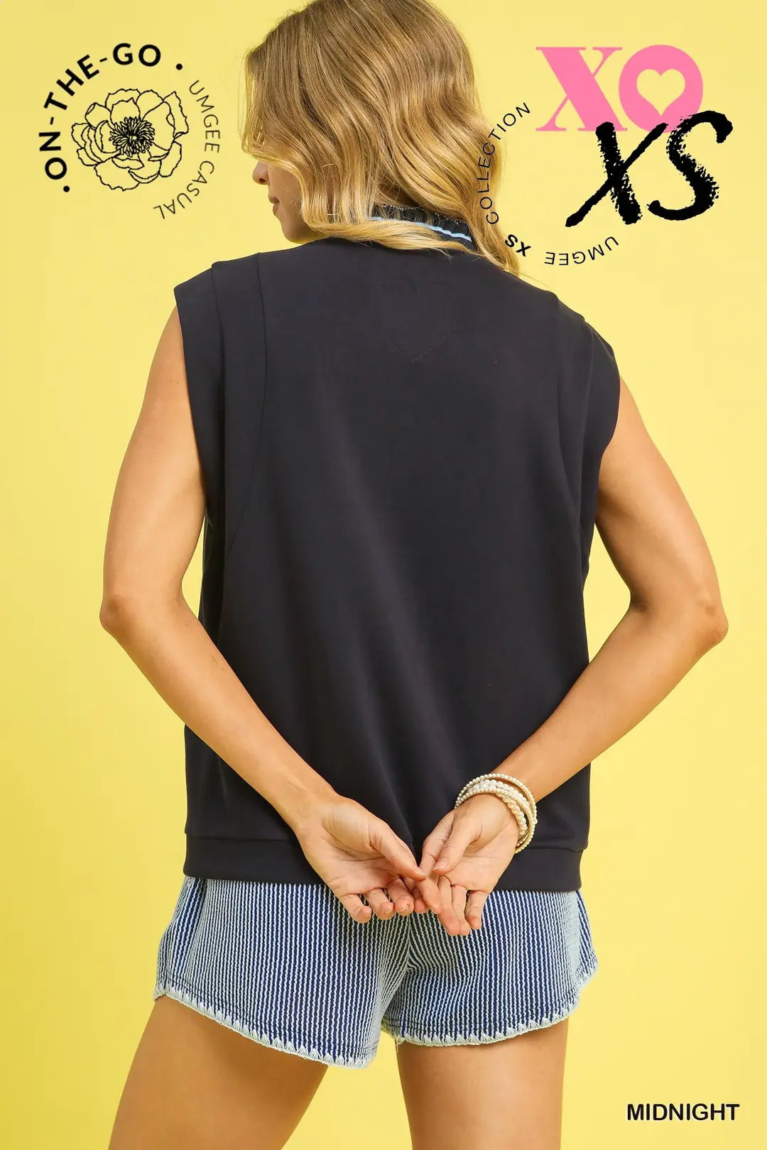 Umgee Midnight Ruffle V-Neck Luxeknit French Terry Top