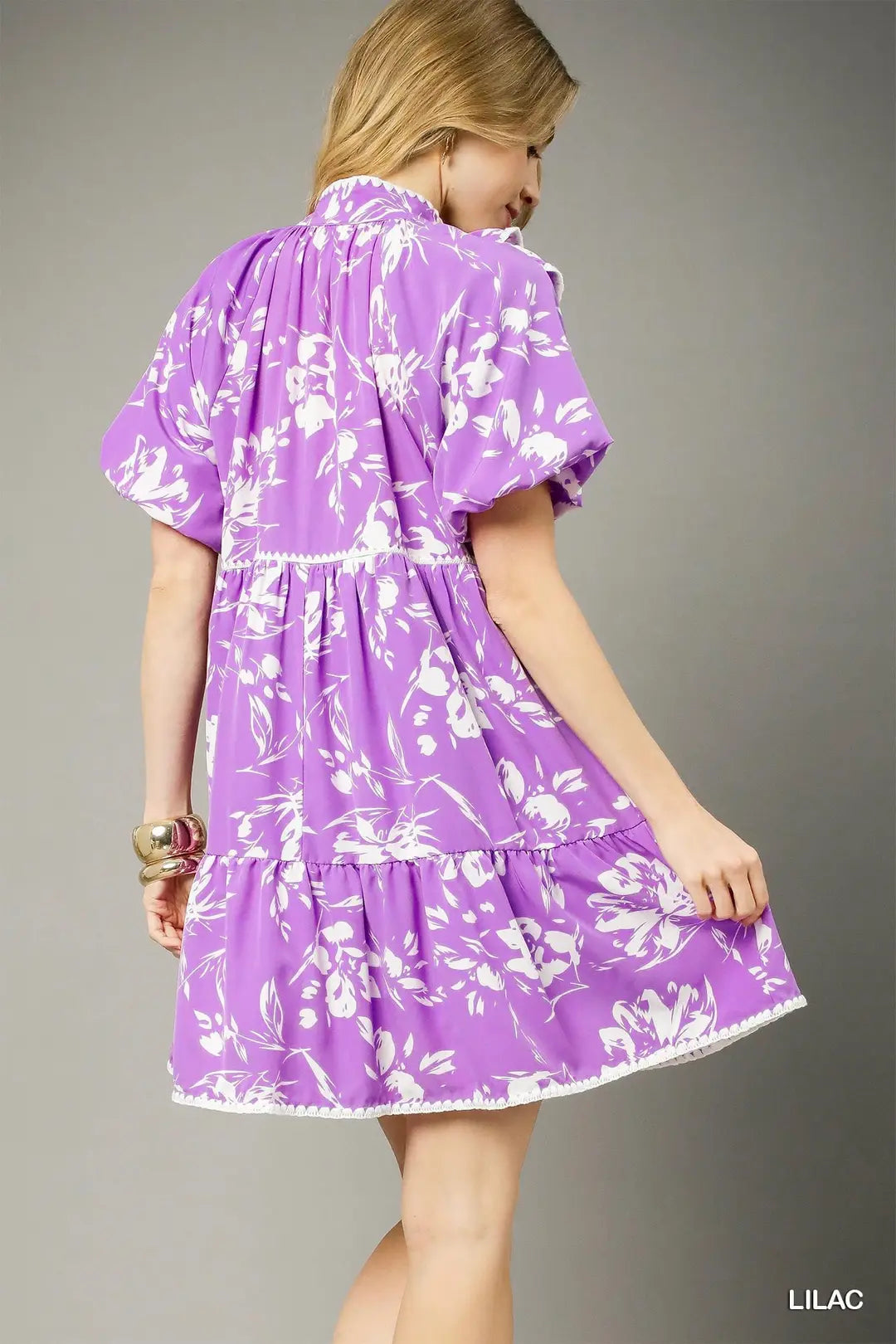 Umgee Lilac Floral Ruffle Babydoll Dress