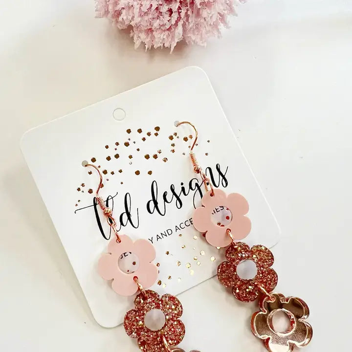 TLD Designs Rose Gold Flower Dangle Earrings