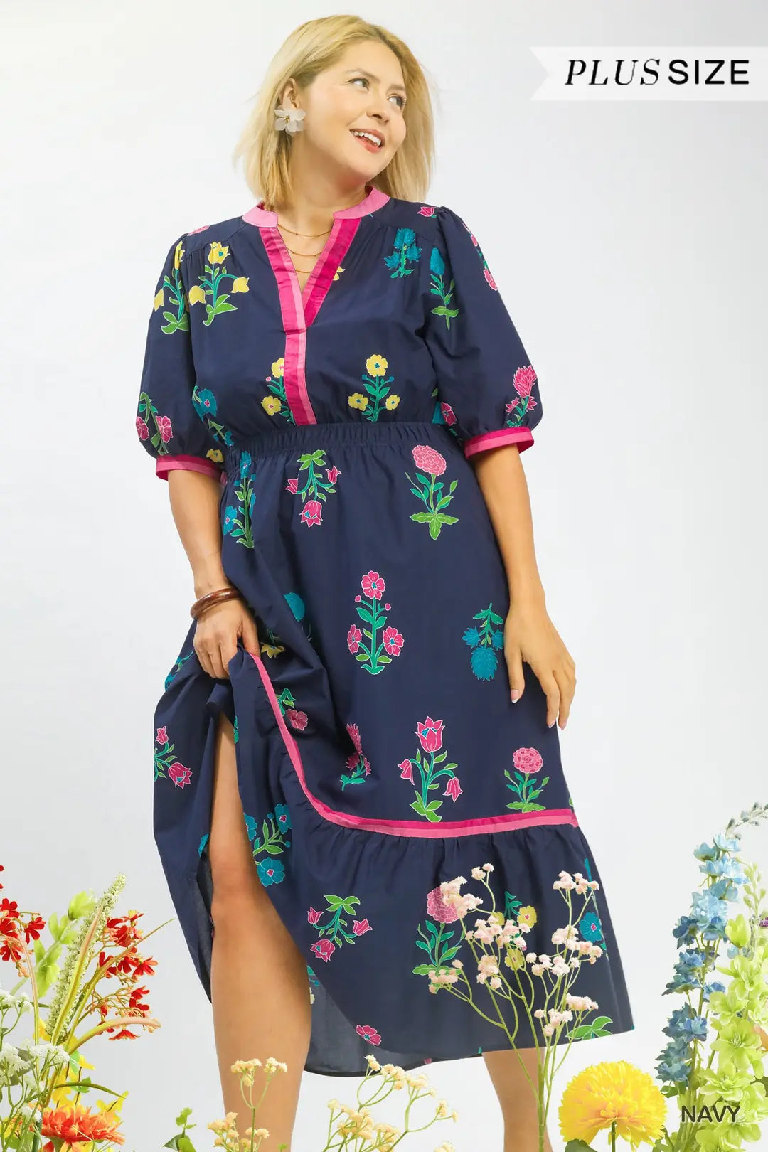 Petal Parade Print Midi Dress Plus Size