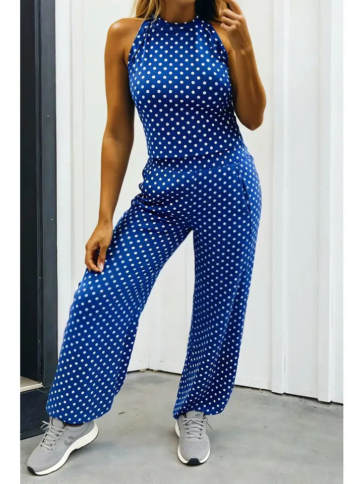 Blue Polka Dot 2pc Tank and Pants Set