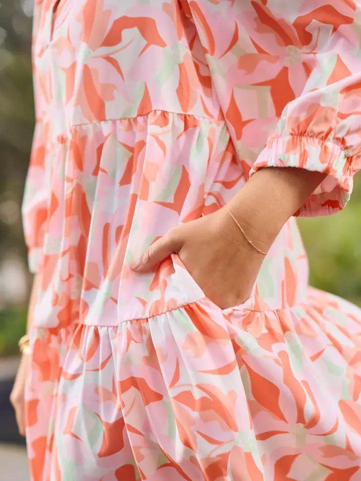 Botanical Flowy 3/4 Sleeve Mini Dress