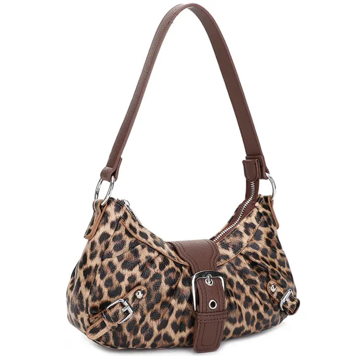 Leopard Print Buckle Shoulder Bag